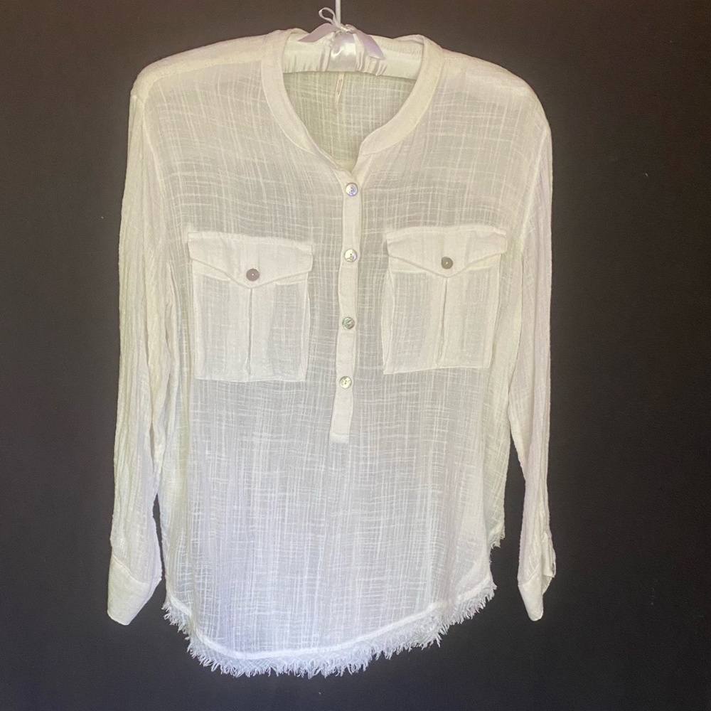 Free People White Semi-Sheer Shirt